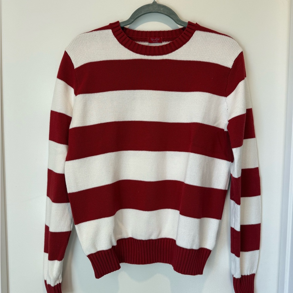Brandy Melville Red and White Striped Crewneck Sweater